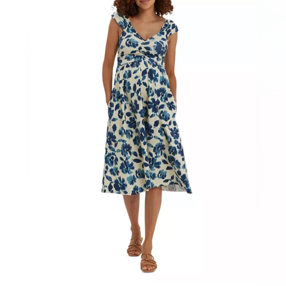 Nom Cheri dress Chic Floral Midi Dress in Blue and White
